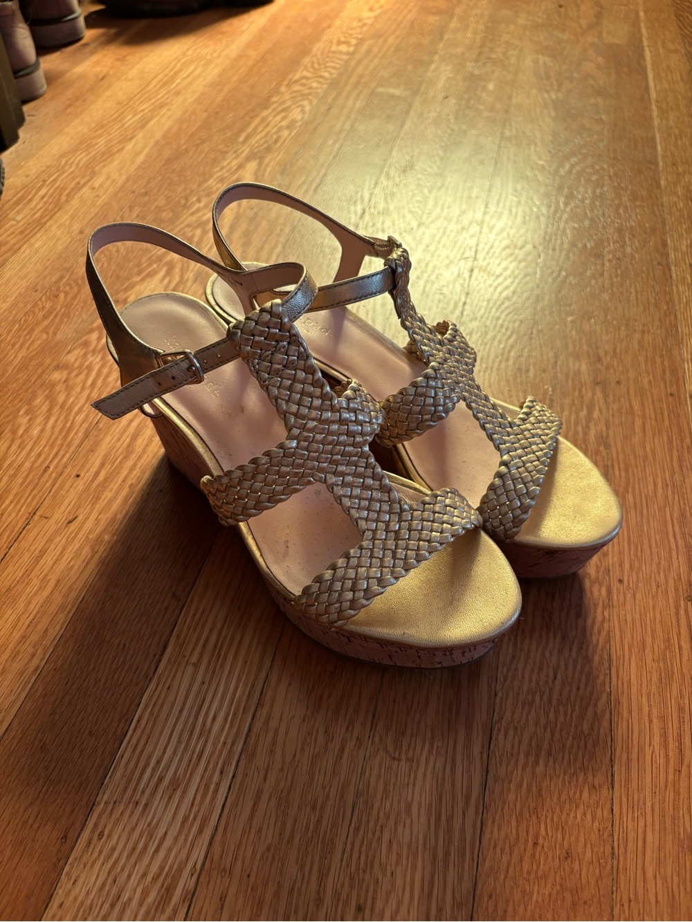 kate spade Metallic Gold Braided Wedge Sandals